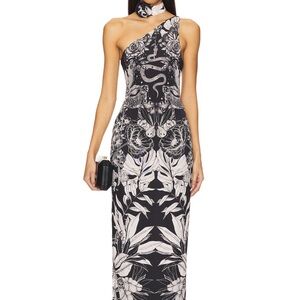 AFRM One-Shoulder Black & White Floral Snake-Print Maxi Dress
